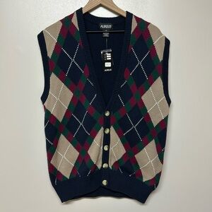 Vintage Aureus Button Front Vest‎ Argyle Pattern Sz Large Dead stock Grandpa